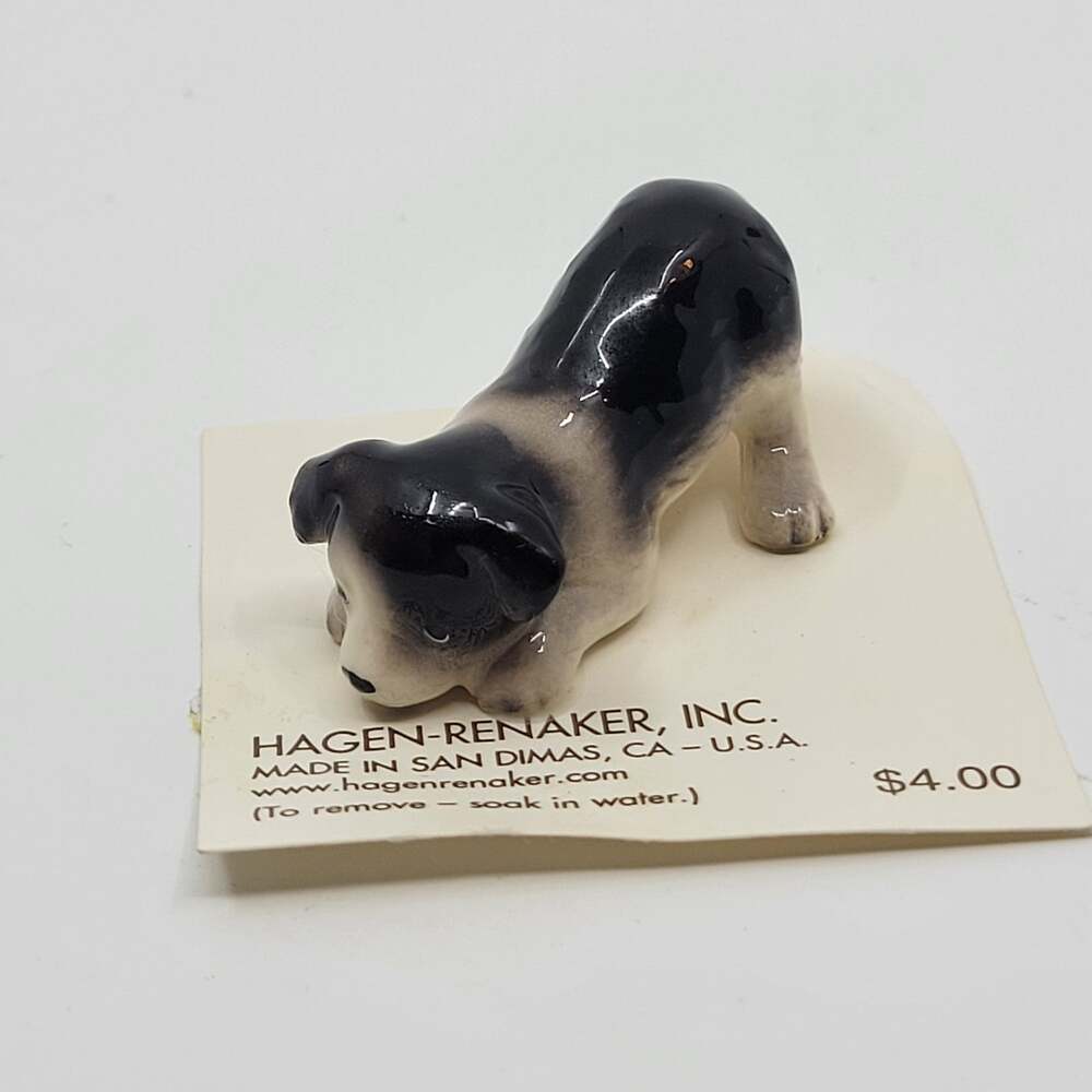 Vtg New Carded Hagen Renaker Miniature Border Collie Pup Figurine Play Bow 3339